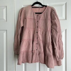 Easel Boho Flowy Gauzy Tiered Peasant Babydoll Blouse Top